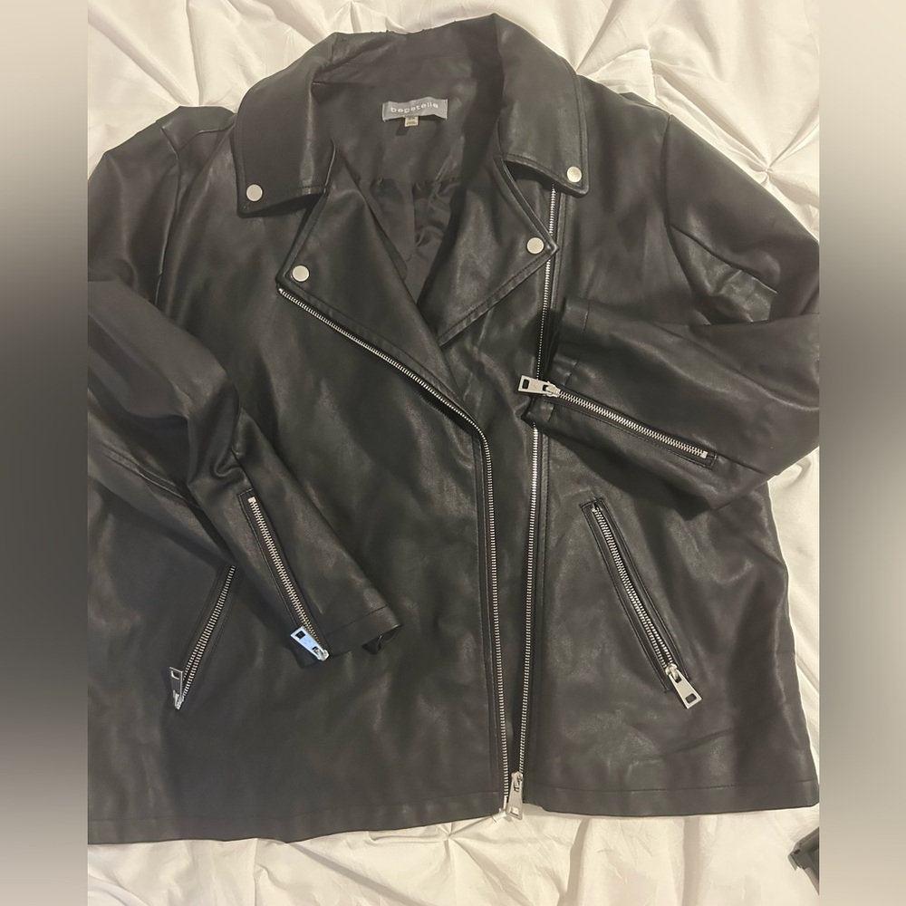 Bagatelle Black Leather Jacket with Silver Accents